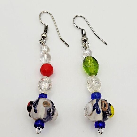 Lampwork‎ Beads and Clear Glass Handmade Beaded 18" Necklace and Earrings - Picture 3 of 4